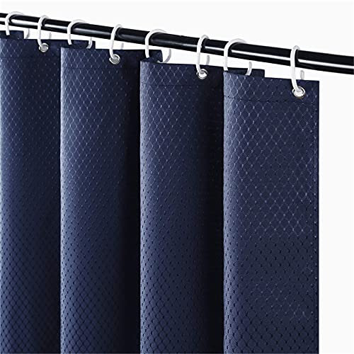 Furlinic Rideau de Douche Anti Moisissure Tissu Imperméable et Lavable Épais Petits Rideaux de Douche en Polyester Bleu Marine Gaufre pour Baignoire avec 8 Crochets 120x180cm