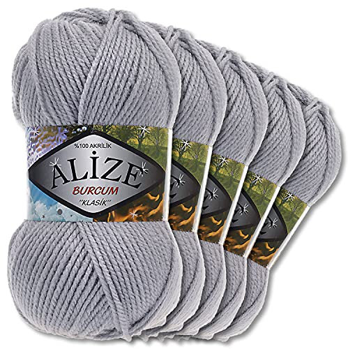5x Alize 100 g Burcum Klasik Wolle (Grau 253)