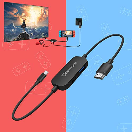 Senticam Switch TV Dock for Nintendo Switch/Switch OLED,Portable Travel TV Docking Station Replacement for Nintendo Switch with HDMI and USB 3.0 Port, Switch TV Cable (Black)
