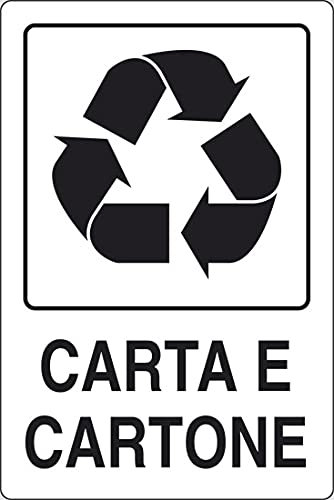 CARTELLO SEGNALETICO - CARTA e CARTONE gestione rifiuti mod.2 - Con Adesivo in Vinile e Pannello in Forex (Pannello 5mm Stampato)