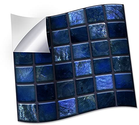 WALPLUS 15cm(6) 24 Pieces Pearl Noir Blue Jewel Mosaic Wall Tile Sticker Set Peel and Stick Backsplash Decals Vinyl Home Decors Splashback for Kitchen Bathroom Tile Paint Stick on Wall