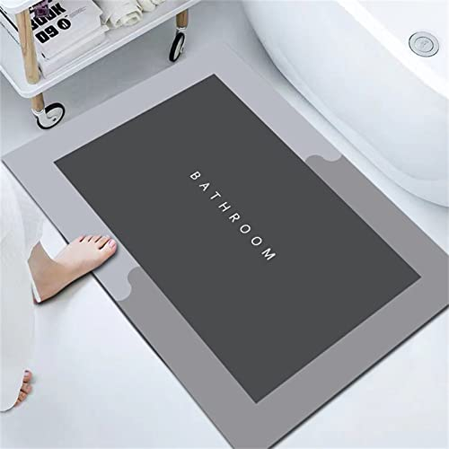RAILONCH Kieselgur Badematte Super absorbierende Bodenmatte Premium Badezimmerteppich rutschfeste schmutzabweisend Badteppich Weicher Duschmatte für Bad (Grau, 60 x 90 cm)