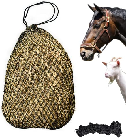 bangminda 40“ Heunetz Heuraufe Beschäftigungsnetz Heusack Futternetz Heunetz Pferde Netz avec Karabiner Tiere Heu Gras Futter Stroh Futternetz Heusack 5x5 cm