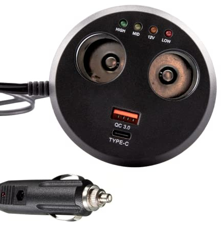 Simply POW10 12V Type C and USB 3.0 QC Cup Holder Charger Including Multiple Traditional Lighter Sockets Including Volt Meter.