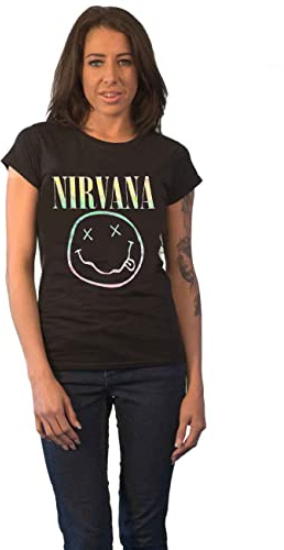 Nirvana T Shirt Sorbet Ray Smile Band Logo Official Womens Black