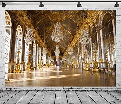 BELECO 3x2.5m Stoff, Kulisse des Königspalastes von Versailles, Spiegelsaal, Frankreich, Galerie-Hintergrund, Luxus-Kronleuchter, Skulptur, Deckengemälde, Geburtstag, Hochzeit, Fotoshooting
