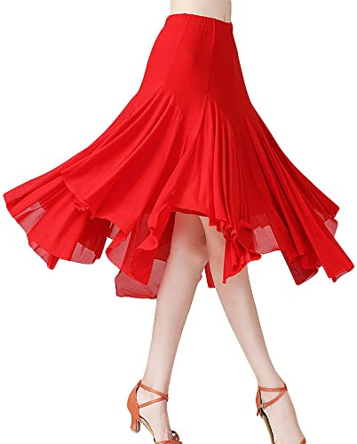 G-LIKE Moderner Tanz Damen Rock – Latein Tänze Walzer Tango Jazz Salsa Rumba Latin Performance Party Kostüm Dehnbar Midirock Gaze Tanzkleid für Frauen Mädchen