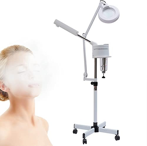 Bedampfer Gesichtsdampfer und Vergrößerungslicht Ozon Lupenleuchte Lupenlampe Vergrößerungs für Spa Salon Schönheit 5X 700 ml 2 in1