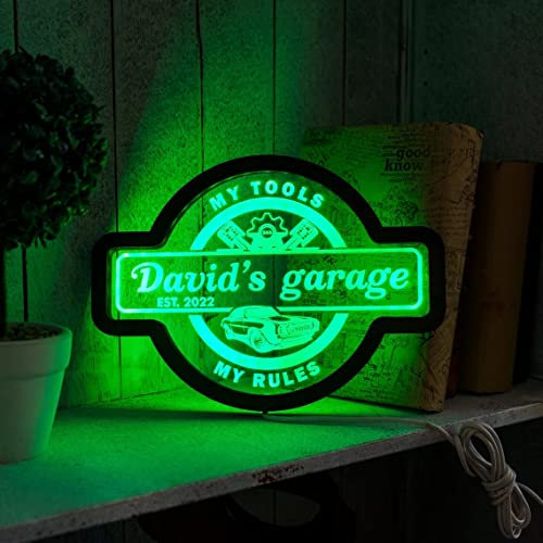 Panneau néon personnalisé pour garage, panneau lumineux de garage, panneau néon de nom de garage, panneau néon personnalisé pour homme, décoration murale de garage
