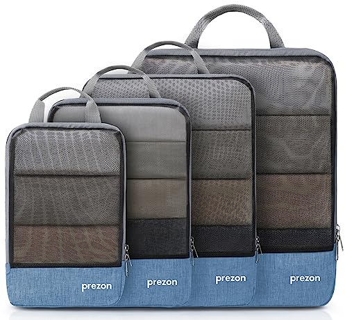Prezon Set di 4 sacchetti impermeabili comprimibili, compagni di viaggio in TPU e nylon, organizer per bagagli resistenti adatti per la casa, i viaggi, il campeggio e la palestra - Blu