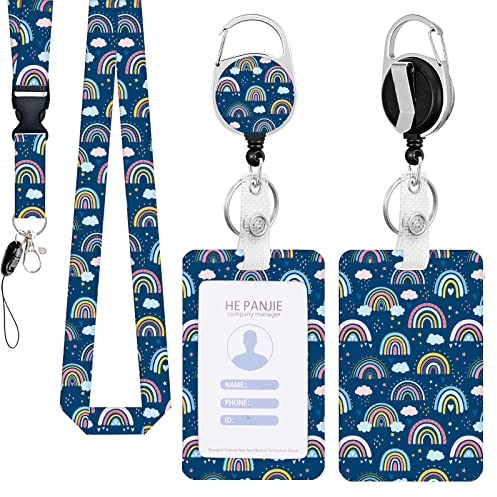 1 Satz von 3 Ausweishülle Hartplastik ID Lanyards Einziehbarer Strap Abzeichen, Lanyards Schlüsselband Bunt Umhängeband mit Ausweishülle und Karabiner, für Büros Mitarbeiter Studenten (Blau)