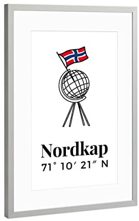 artboxONE Poster mit Rahmen Silber 45x30 cm Nordkap Norwegen Globus Flagge von JulimaltdieWelt - gerahmtes Poster