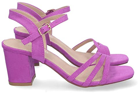 shoes&blues.es 74715-Sandalia de Tacon para Mujer, Comoda, con Palas Finas, Talon Abierto, y Cierre de Hebilla, Primavera Verano 2023. Talla 36 Lila