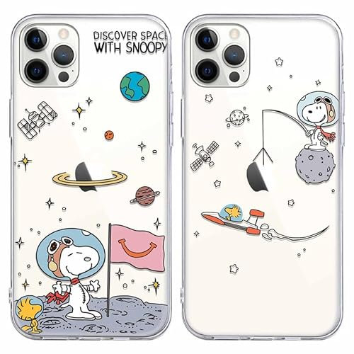 nurkorki [2 Stück] Cartoon Snoopy Handyhülle für Apple iPhone 13 Pro Hülle 6,1/,Transparent Silikon TPU Schutzhülle mit Chic Lustig Anime Muster Stoßfest Hüllen(für iPhone 13 Pro),Karikatur 1