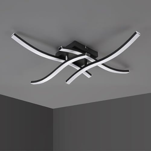 IMPTS LED Deckenleuchte wohnzimmer, 4 integrierte Modern Deckenlampe | 3000K Warmweiß LED Lampe für Wohnzimmer Schlafzimmer Küche und Flur 21W 980Lumen Schwarz Wellenförmig