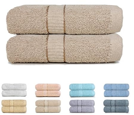 GFD Textiles - Juego 2 Toallas de Baño Extra Grandes 100x150 cm | 100% Algodón Premium Extra Suave & Súper Absorbente | Secado Rápido, Antibacterianas, Lujo SPA & Hotel | Camel