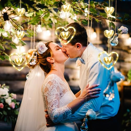 APODESS 3stk Herz Lichterkette Hochzeit Deko Led Herz Zum Aufhängen Verlobung Hochzeitsdeko Heiratsantrag Romantische Batterie Fensterbeleuchtung Ganzjährig für Valentinstag Warmweiß