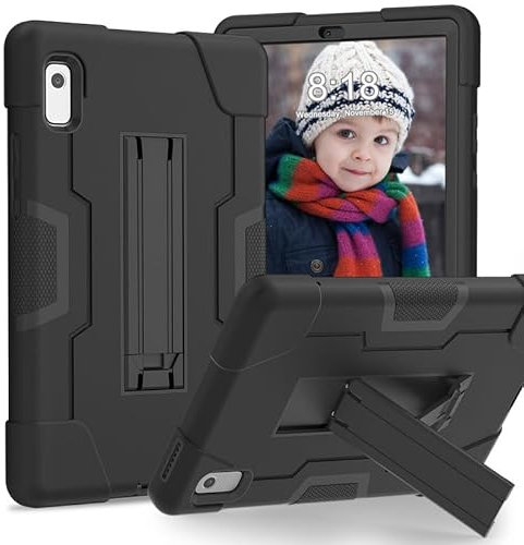 Funda para tablet Lenovo Tab M9 de 9 pulgadas TB-310FU (2023), soporte integrado, híbrido de silicona suave de policarbonato duro, protección de cuerpo completo a prueba de golpes, color negro