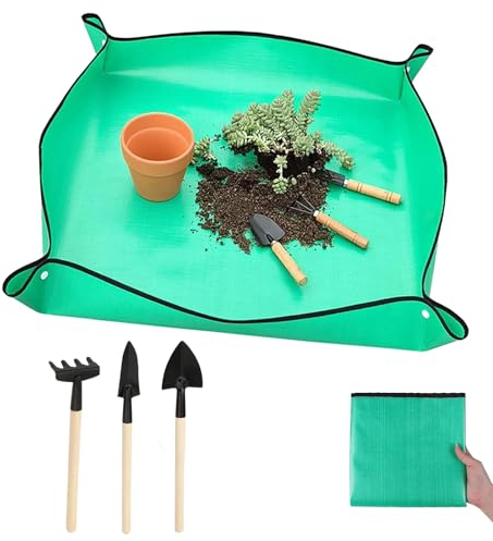Yhjxly wasserdichte Gartenmatte Pflanzmatte, Umtopfen Pflanzmatte, Faltbare Pflanzen Umtopfmatte Gartenarbeitsunterlage für Umtopf Sukkulenten Innenberei Garten with 3 Mini Gartenwerkzeugen