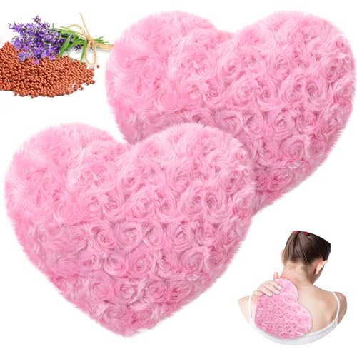 Hungdao 2 Pcs Valentine Microwave Heating Pad Multipurpose Warm Moist Heart Pillow Fluffy Microwavable Heat Pillow for Stress Reduction Back Shoulders Valentine's Day Warm Gift(White-Pink,Cat Paw)