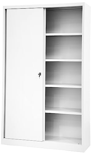 BISLEY ECO Schiebetürenschrank aus Metall abschließbar 5 OH in verkehrsweiß Aktenschrank Werkzeugschrank Schrank mit Schiebetüren