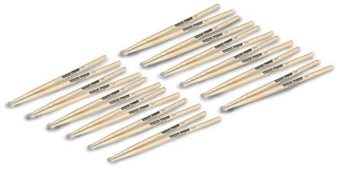 MUSIC STORE Drumstick Set, 12 x 5BN Hickory Sticks with Nylon Tip, 419mm Length, 15mm Diameter, Ideal for Drummers, Includes Practice Pad
