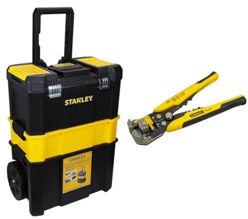 STANLEY Essential Rolling Workshop Toolbox, 3 Tier Stackable Units, STST1-80151 & FATMAX Automatic Wire Stripper, Strips 10-22 AWG wire with Spring loaded handles