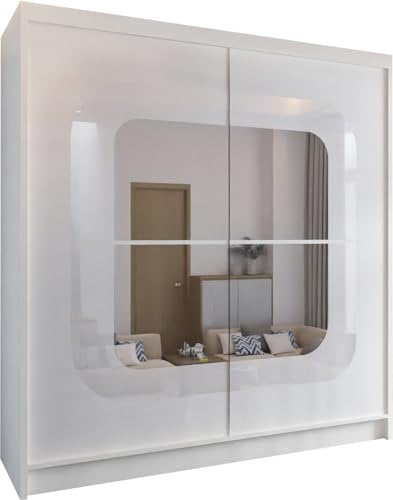 MN Furniture Chennai Mirror Sliding Door Freestanding Wardrobe Transforms Your Space with Style 150cm/203cm (White, 203cm)