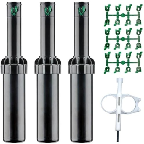 Suinga Pack 3 Aspersor de Riego Hunter SRM-04 1/2'' | Alcance 4 a 9,4 Metros | Aspersor de Turbina Ajustable SRM Hunter | Incluye Llave de Ajuste y Juegos de Toberas, Negro