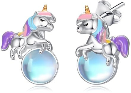 Silberne Ohrstecker für Frauen hypoallergen S925 Sterling Silber Einhorn Ohrringe süße Mondstein Ohrringe modische Geschenke für Sie