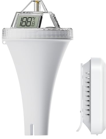 Thermomètre de Piscine Sans Fil, Thermomètre de Piscine Numérique Flottant IP67 étanche avec Trois Grands écrans LCD pour une Vue à 360°, Thermomètre Piscine avec Récepteur de Température Intérieure