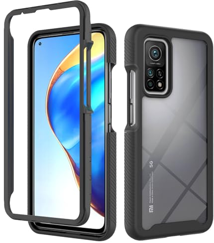 ILING Cover per Xiaomi Mi 10T / Mi 10T Pro 5G, 360°Complète Protection Ultra Sottile Trasparente Antiurto Custodia con Protezione Schermo Integrata, Difficile PC Silicone TPU Caso (Nero)