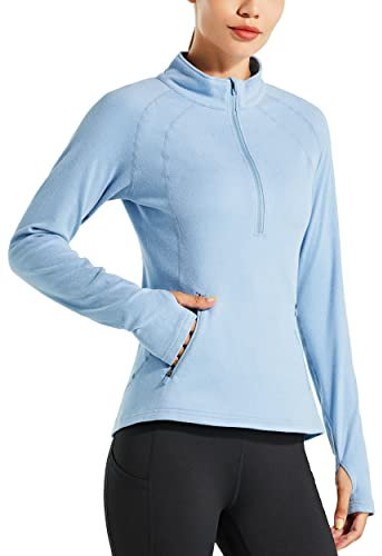 WILLIT Damen Fleece Pullover Laufjacke Thermal Sweatjacke Reithemd Warm Golfshirt Langarm Fleecepullover Half Zip Fleeceshirt Übung Winter Gear Blau M