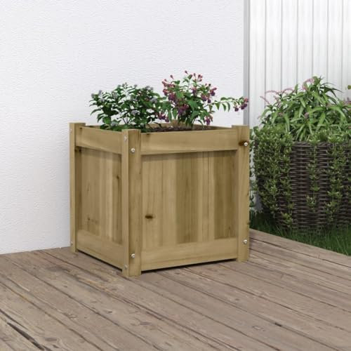 Iiaky Jardinière 40x40x40 cm Bois de pin imprégné,Jardiniere sur Pieds,Bac avec Treillis,Jardiniere Terrasse