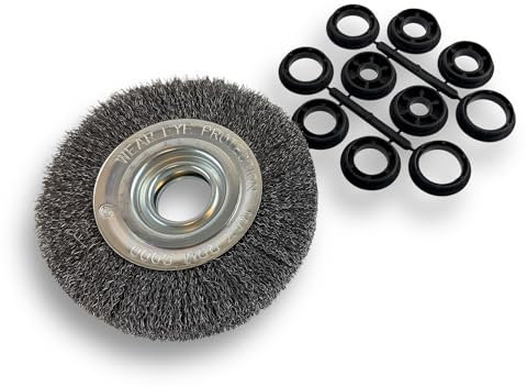 Lot de 10 brosses circulaires ACIER | Ø 150 mm | Epaisseur 3 rangs | Fil dur 0.30 mm ondulé | Alésage 32 mm + réducteur bague 25/22/20/16/12 mm | Touret affûteuse ponceuse | Kibros 235153ATx10