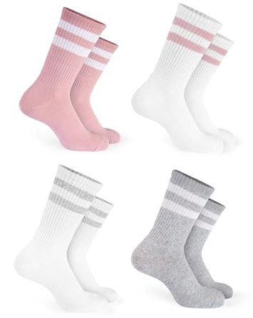 Basic Treasure Lot de 4 paires de chaussettes de sport en coton pour enfant garçon et fille, rose, gris, blanc, 35-38