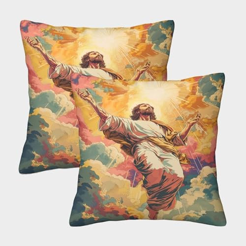 SHZHEDPE Mythischer Jesus Dekokissenbezug 2er Set Kissenbezug Zierkissen für Couch Sofa Schlafzimmer Wohnzimmer Zuhause 50x50cm