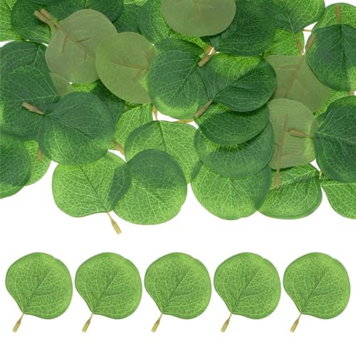 M METERXITY 50-Pz Foglie Eucalipto, Petali Eucalipto Finti Artificiali per Bouquet/Matrimonio/Torta/Corpetti/Decorazioni per Tavola Feste, Foglia Verde Finto [2.8 Pollici, Verde Primavera]
