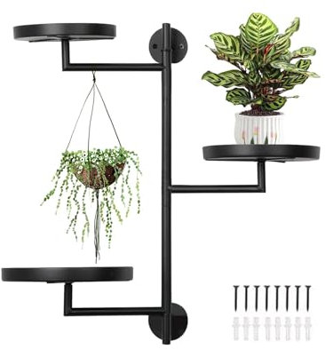 Scaffale per piante da finestra, scaffale per erbe aromatiche, scaffale da giardino per finestre | Supporto per piante girevole a 180 gradi a 3 livelli, mensola regolabile per piante, fioriera