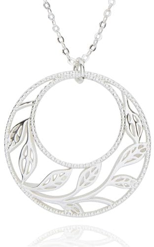 Equilibrium Filigree Circle Leaves Silver Plated Sparkle Pendant Necklace