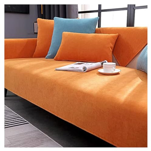Sofa Überzug Chenille Sofabezug Weiche: Haustier rutschfest Sofaschoner Vintage 1/2/3/4 Sitzer Couch Überzug Einfarbig Sofaüberwürfe für U Form L Form Sektionssofa (Orange, 70 * 90cm)