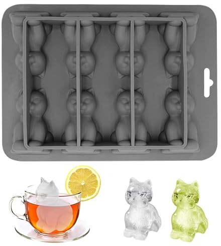 Eiswürfelform Silikonform Katze Eiswürfelform Silikon 3D Kätzchen Eiswürfelformen 8-Fach Eiswürfel Form für Gin Whisky, Scotch, Cocktail und Likörgläser, Backform, Gelee, Mousse Cake, Saft (grau)