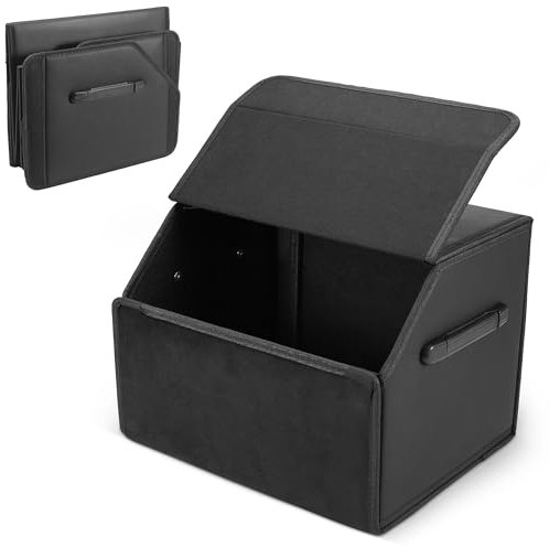 TranRantic Car Boot Organiser, 38x31x30cm Trunk Organiser Storage, Foldable Collapsible Car Boot Tidy Box with Cover, Durable Storage Accessories with Handles (Black)
