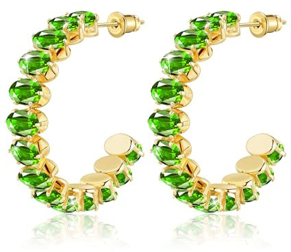 Linawe Peridot Grün Ohrringe Gold Creolen Schmuck, Fossil Ohringe Damen, Ohrringe Edelstahl Creolen Gold Groß Ohrhänger, Modeschmuck Hypoallergene
