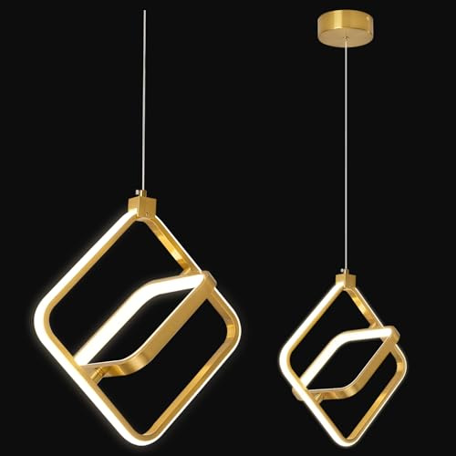 ZYBWL Moderne LED-Pendelleuchte, goldfarben, rechteckig, Ringleuchte, höhenverstellbar, Kronleuchter, geeignet für Küche, Insel, Schlafzimmer, Wohnzimmer, Foyer (2-Ring)