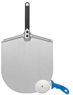 Gi.Metal Kit pala para pizza de aluminio con mango corto 33 x 25 cm y rueda cortapizza