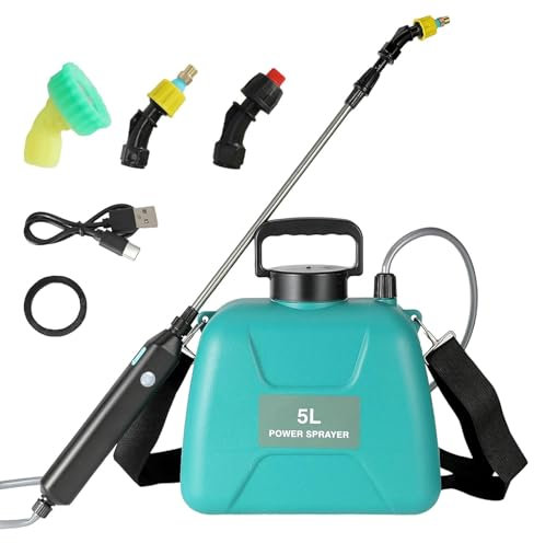 Rociador eléctrico de 5 l, con 3 pulverizadores atomizadores, recargable, telescópica, con correa de hombro ajustable, para rociar plantas de jardín (E)