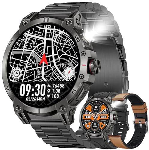 1,85 AMOLED Montre Connectée Homme avec Appel Bluetooth 5,2, Smartwatch Compatible Samsung Huawei Xiaomi Android iOS Podometre GPS Partagé Montre 123 Sports Cardiofrequencemetre (Noir)