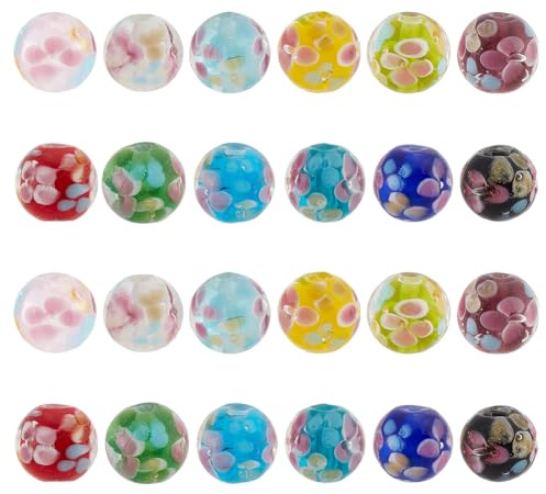 GOMAKERER - 24 perlas de cristal de flor con soplete, 12 colores de perlas redondas Millefiori Lampwork 12 mm cristal de Murano europeo cuentas de cristal a granel para la fabricación de joyas