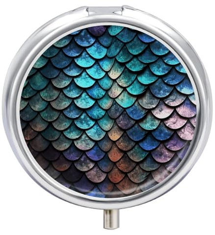 3D Magical Dragon Scales Pattern Pill Box Cute Round Pill Case Portable Medicine Tablet Vitamin Holder Organizer for Purse Pocket